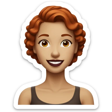redhead girl with brown eyes and burgundy lipstick smiling sticker