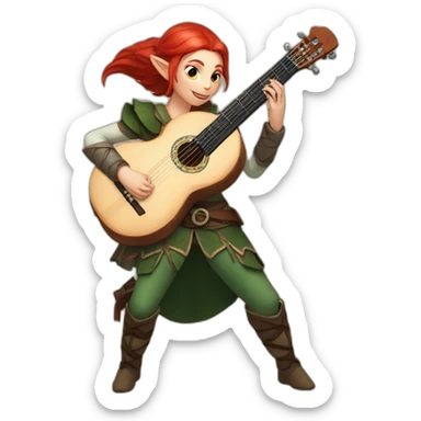 Baldurs gate 3 female elf bard with red hair playing a lute sticker