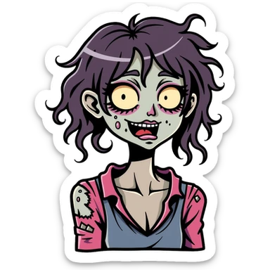 zombie girl with messy hair, pale skin, and torn clothes sticker