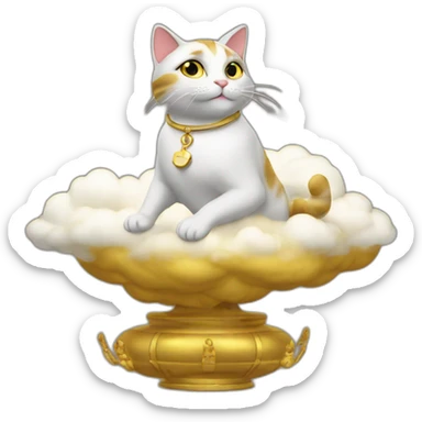 cat secretary sitting on top of the gold cloud sticker