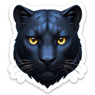 Cinematic Noble Panther Portrait Emoji, Poised and regal, with a sleek, muscular build draped in glossy, midnight-black fur and piercing, luminescent eyes, Simplified yet sharp and sophisticated features, highly detailed, glowing with a soft, mysterious glow, high shine, intelligent and enigmatic, stylized with an air of stealthy authority, focused and commanding, soft glowing outline, capturing the essence of a watchful and confident jungle guardian that appears ready to prowl out of the screen with effortless authority! sticker