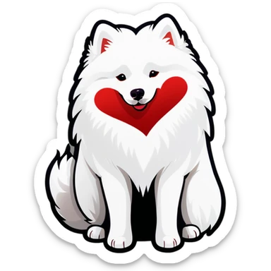White Samoyed dog surrounded by red hearts sticker