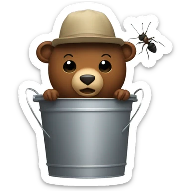 ant riding a bear with a bucket hat on sticker