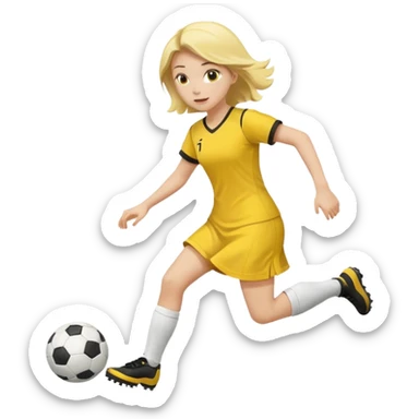 kids play soccer in yellow dress sticker