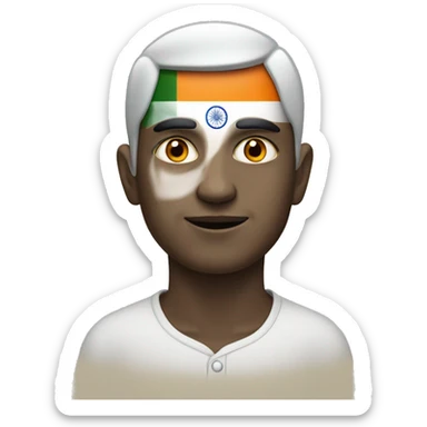 a neutral face with india flag in the background and with his third orange eye sticker