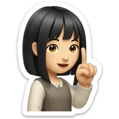 small girl with black hair showing hand with 1 finger up, pointer finger sticker