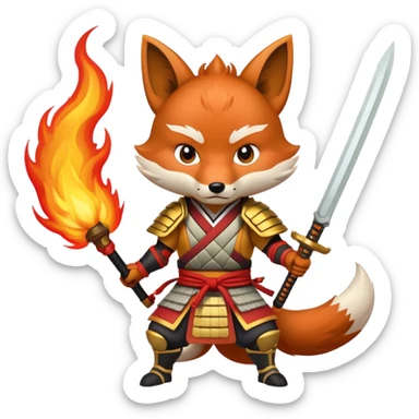 A fox samurai Warrior with fire powers sticker