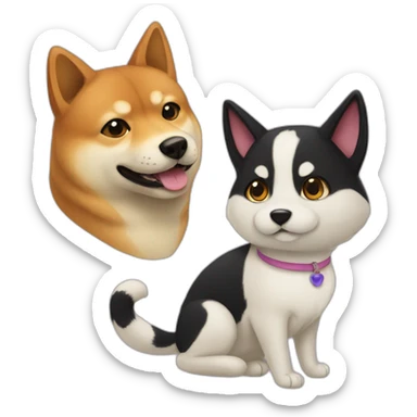 shibainu and black cat sticker