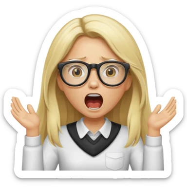 blonde girl with long hair, white glasses, shouting sticker