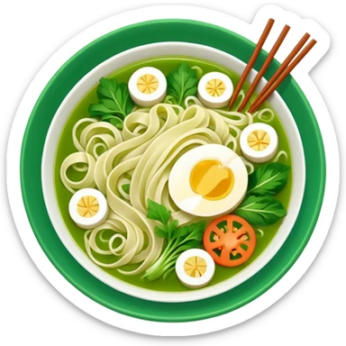 create khmer noodle emoji with green broth and white noodle with vegetable sticker