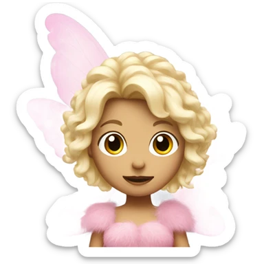 A white pink fairy with blond hair wearing a pink boa sticker