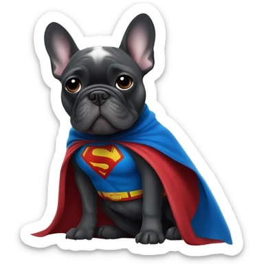 French bulldog dark grey dressed as superman sticker