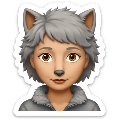 woman 50 years old, short grey fluffy wolf-cut hair, tannes skin and brown eyes sticker