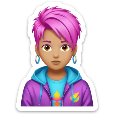 portrait of young idol in Kpop style, wearing flashy streetwear outfit, colorful dyed hair sticker