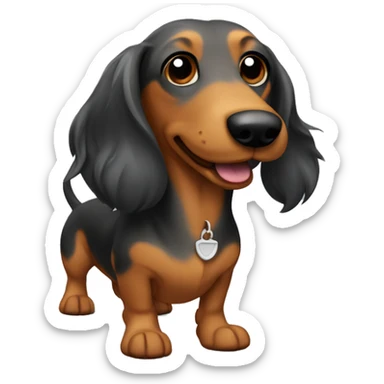 Wiener dog with long hair, brown, black and grey with Carmel color paws  sticker