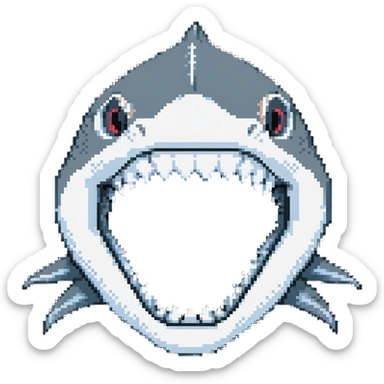 shark face close-up with pointy white teeth in open jaws sticker