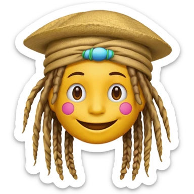 Yellow smile emoji with dreads and a colorful hat sticker