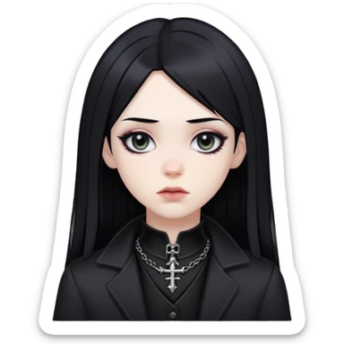 gothic femboy with black hair, pale skin, dark clothes sticker