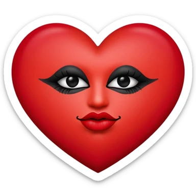 A solid red gradient heart, with three black lipstick kiss marks of different angles printed on it, retro matte texture, high contrast, clean edges, sticker style, 
 sticker