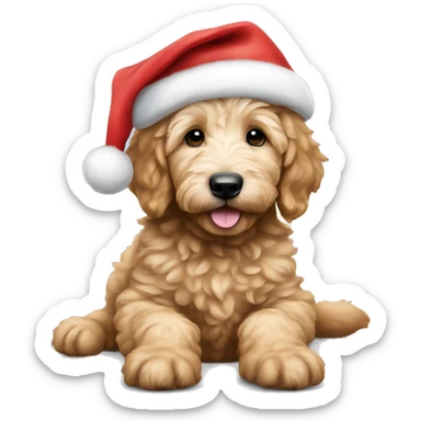 golden doodle puppy with santa hat sticker