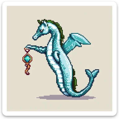 A mythical sea horse creature with whale tail and horse upper body, fantasy aquatic creature sticker