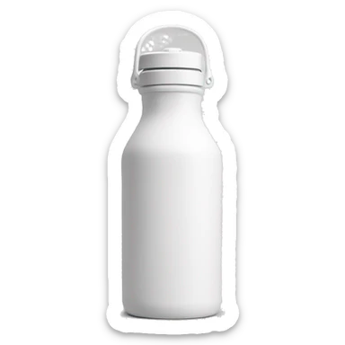 white water bottle with white lid, white handle strap sticker