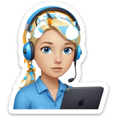 Just a head, blonde hair with lowlights in a ponytail, blue eyes, some freckles, a little older female ready to get some tasks done at work, no body and just one pony high on the back of the head sticker