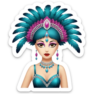 burlesque cabaret dancer, glamorous costume, feathered headdress, confident pose sticker
