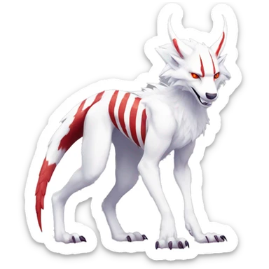 White edgy cute badass epic anthro modern albino sergal-vernid-Fakémon with red mane and red eyes, red stripes, red horns,  full body sticker