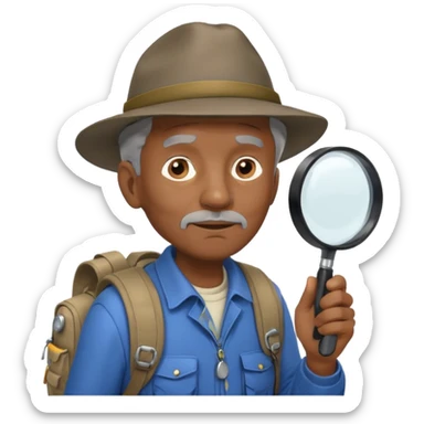 Explorer old black Man with backpack and magnifying glass sticker