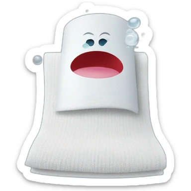 The speaking towel which are standing with water with red eyes sticker