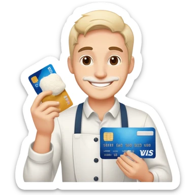 homme heureux avec carte bancaire et farine  sticker