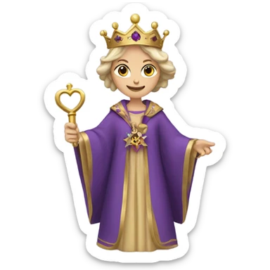 Caucasian Heidi wearing purple royal robes holding a key and wearing the crown sticker