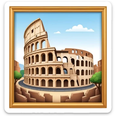 Cinematic Realistic Colosseum Landmark Emoji, depicted as the ancient Roman amphitheater rendered with dramatic architectural detail and dynamic lighting. sticker