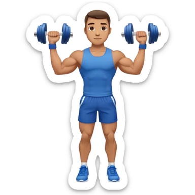 man with blue shorts doing side-lateral raise (T pose) with light dumbbells sticker