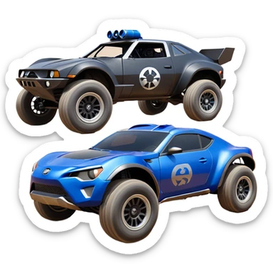 Star Wars’s dark trooper’s police evil darkly night blue Dirty and dented Local Motors Rally Fighter off road race car hot rod meets 2013 scion fr-s trophy truck-style basher flying down a dusty road (silver wheels) sticker