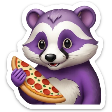 badger eating pizza purple and white sticker