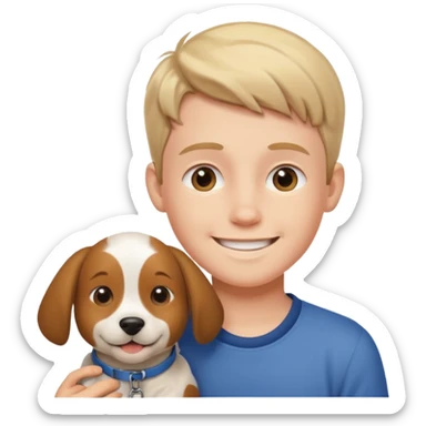 smiling boy with dog outdoors sticker
