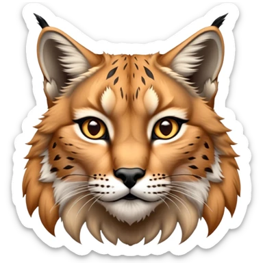 Cinematic-Noble realistic-Lynx-Portrait-Emoji – Poised and regal, with a strong, agile build and a strikingly patterned fur of warm tawny fur accented by bold black ear tufts, deep-set, intelligent amber eyes, simplified yet sharp and sophisticated. zoomed out to show shoulders sticker