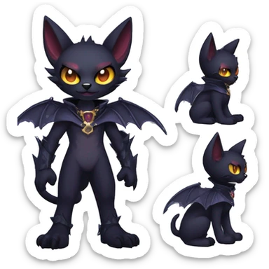 cool edgy anthro fantasy dark-shadow-themed animal vampiric bat-cat-hybrid Fakemon  with a collar full body sticker