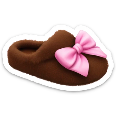 Brown fluffy slipers no back and with a pink bow sticker