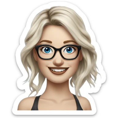 Hyper Realistic Balayage pale beautiful tattooed woman with glasses and blue eyes happy  sticker