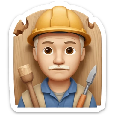wood carving carpenter portrait, head and shoulders only, carving wooden figure with chisel, wood shavings visible, focused craftsman expression, artisan workshop vibe, 3D cartoon style, mobile game icon style, clean background, no text, no watermark
 sticker