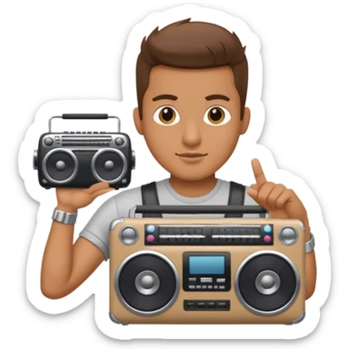 Man holding a boombox sticker