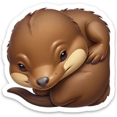 Meme-Worthy Cute Sleeping Platypus Portrait Emoji, Head resting peacefully with a contented smile, showcasing a unique, streamlined build and a luxuriously soft brown fur, eyes shut in a serene, restful float, Simplified yet hilariously adorable features, highly detailed, glowing with a soft, drowsy light, high shine, relaxed and utterly lovable, stylized with an air of playful laziness, bright and heartwarming, soft glowing outline, capturing the essence of a comically sleepy platypus, so meme‐worthy it feels like it could instantly become the next viral sensation of adorable slumber! sticker