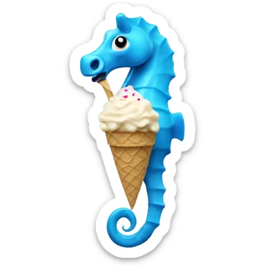 Blue sea horse eating ice cream sticker