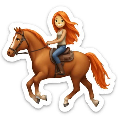 Tan girl with long orange hair riding a horse sticker