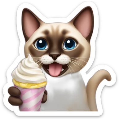 A Siamese cat eating whipped cream sticker
