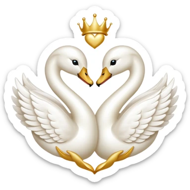 a white heart trimmed with pearls and about two golden swans in love sticker