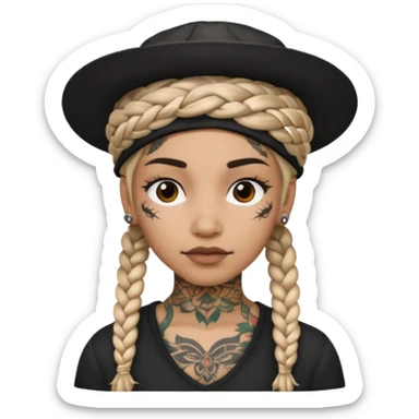 braided and tattoedbraided with lots lots lots of face tattooes and a hat sticker